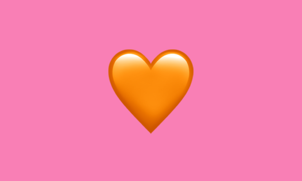Pink graphic with an orange heart in the middle.
