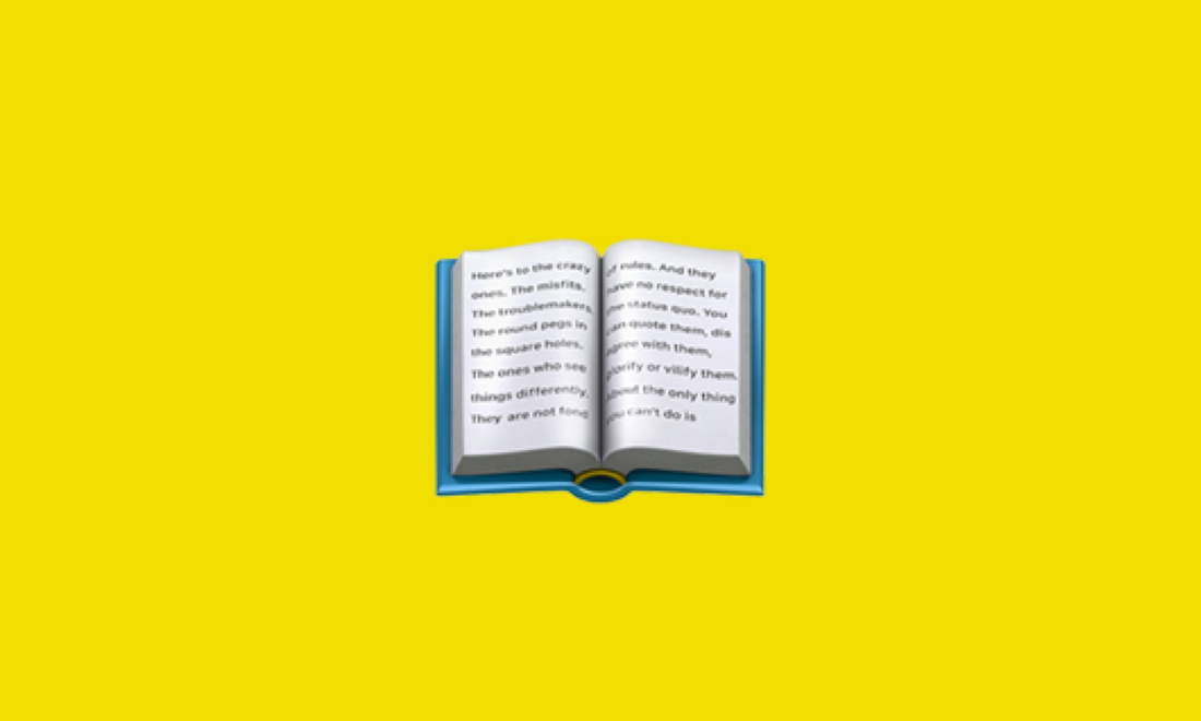 Book emoji against a bright yellow background.